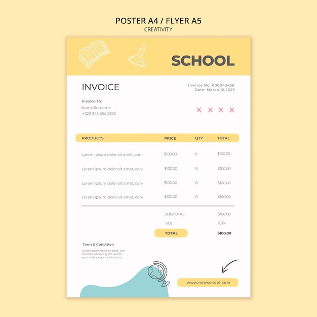 Free PSD school year invoice template