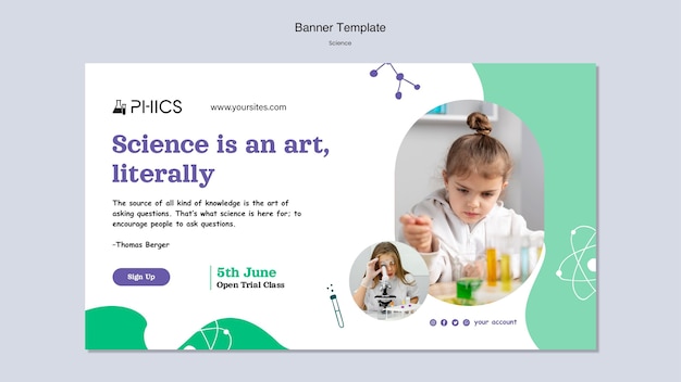 Free PSD science banner template with photo
