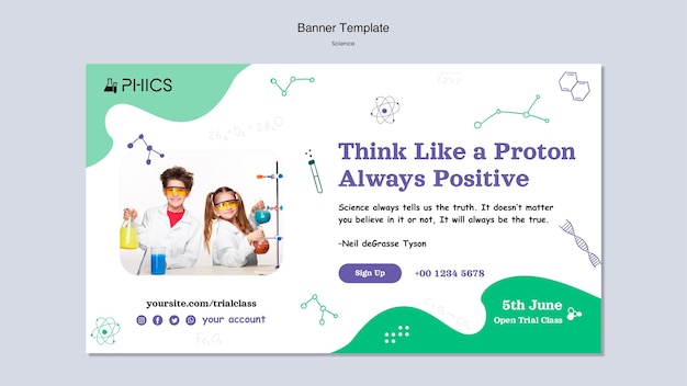 Science banner template with photo