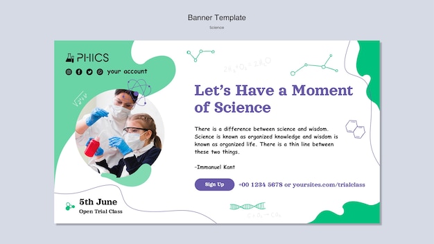 Free PSD science banner template with photo
