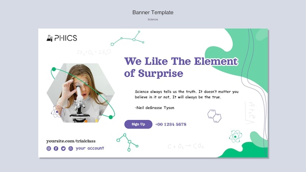 Free PSD science banner template with photo