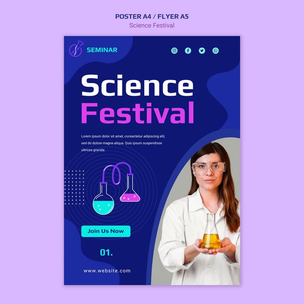 PSD gratuito modello del manifesto del festival della scienza