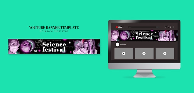 PSD gratuito banner youtube del festival della scienza