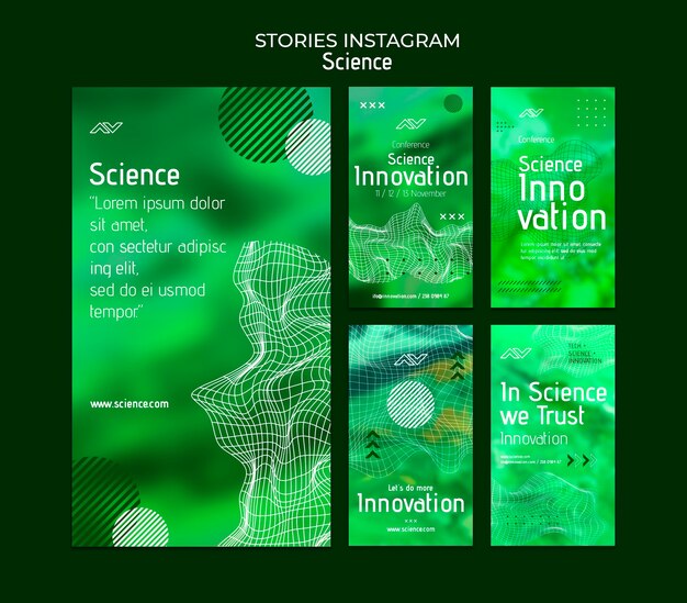 Science instagram stories collection with abstract design