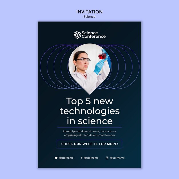 Science and technology invitation template with gradient colors and geometric shapes