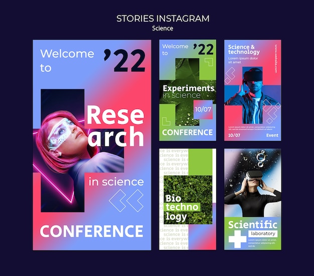 PSD gratuito raccolta di storie di instagram di scienza e realtà virtuale