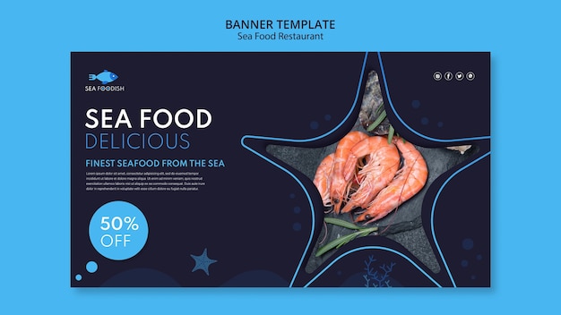 Бесплатный PSD Шаблон баннера концепции морепродуктов