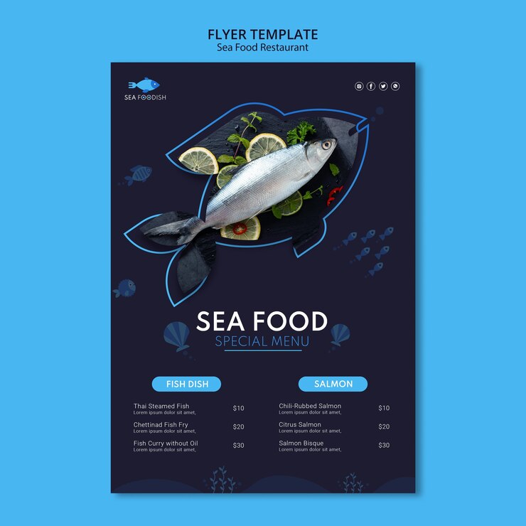 Free PSD sea food concept flyer template