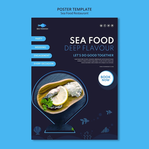 무료 PSD 바다 음식 개념 포스터 템플릿
