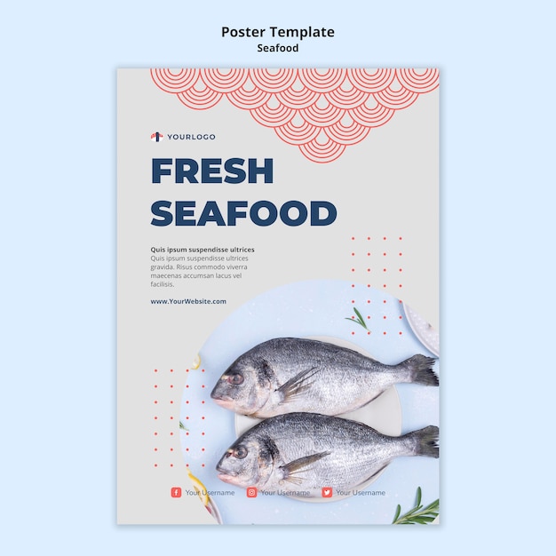 Бесплатный PSD Шаблон плаката концепции морепродуктов