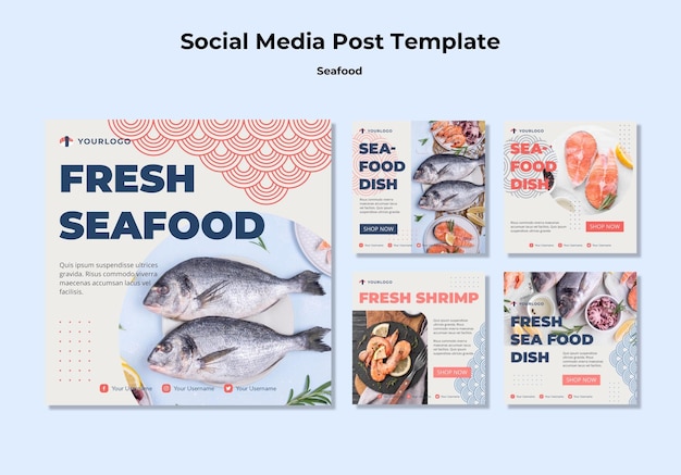 Seafood concept social media post template Free Psd