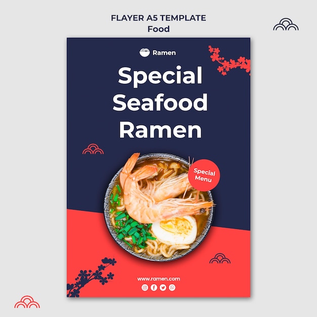 PSD gratuito modello di volantino di ramen di frutti di mare