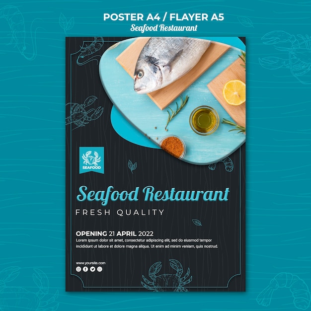 PSD gratuito modello di poster ristorante di pesce