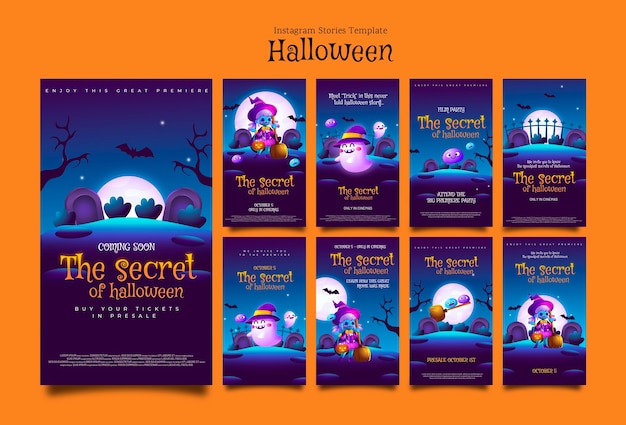 PSD gratuito raccolta di storie di instagram di eventi segreti di halloween