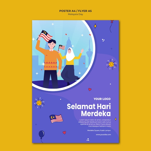 Modello di volantino selemat hari merdeka malesia