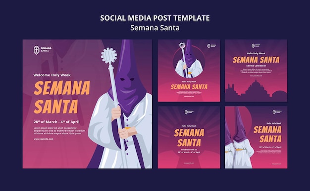 Semana santa social media posts set