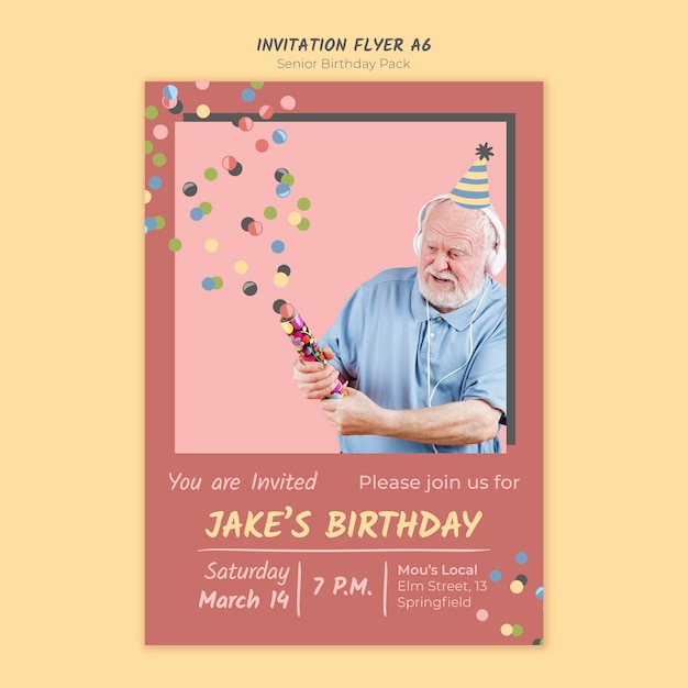 Free PSD senior birthday invitation flyer a4 template