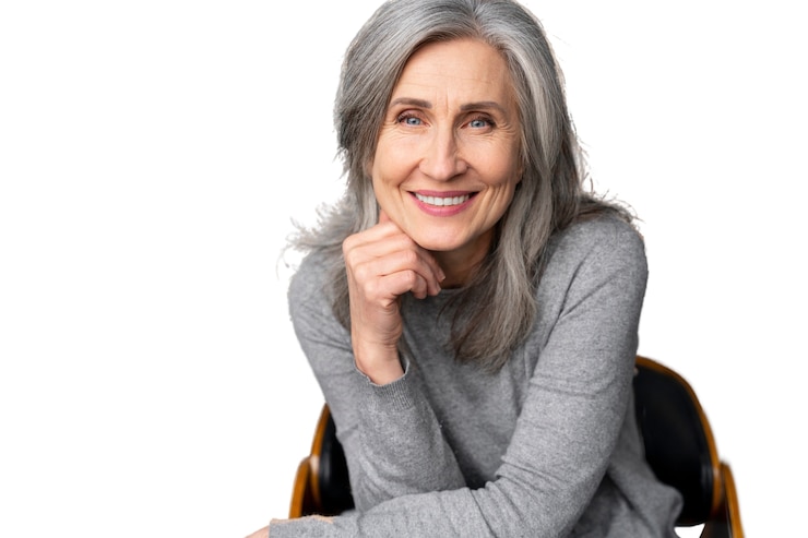 Free PSD senior woman smiling