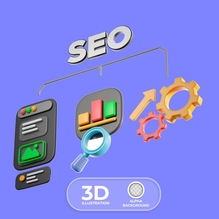 Free PSD seo search engine optimization 3d illustration