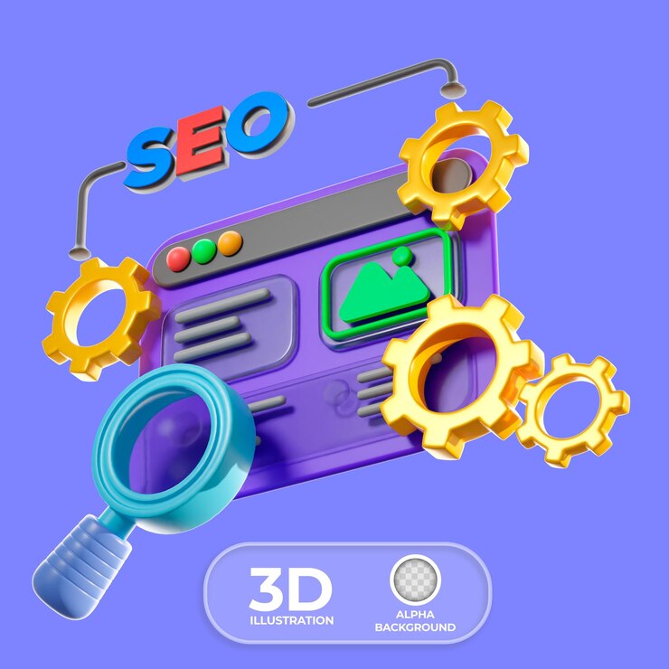 Free PSD seo search engine optimization 3d illustration
