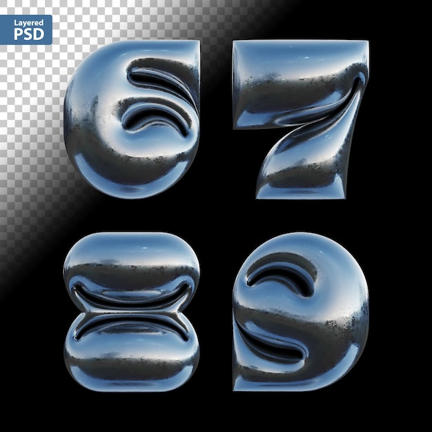 Free PSD a set of 3d letters with the numbers 6 7 8 9