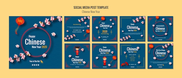 Free PSD set of chinese new year post for social media