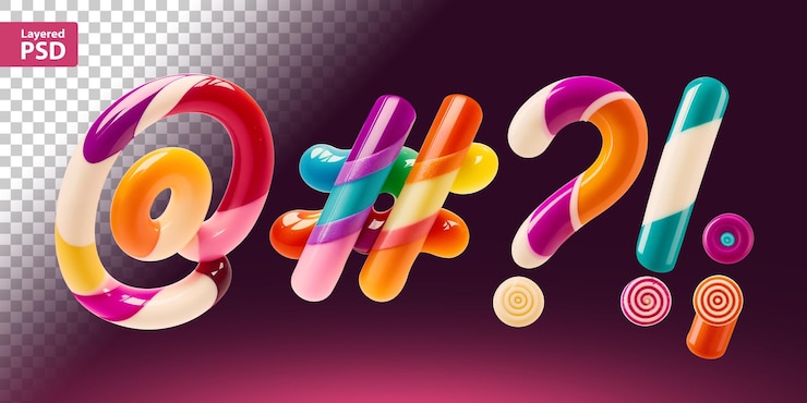 Free PSD set of colorful font made in shape of a sweet candy created using generative ai technology