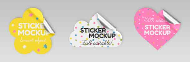 Free PSD set of colorful stickers mockup