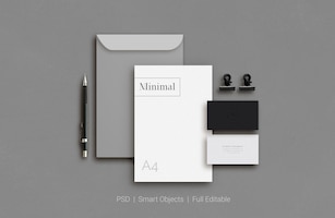 Set of corporate stationery branding mockup top view