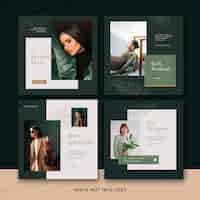 Free PSD set of fashion square banner template with abstract wave premium psd