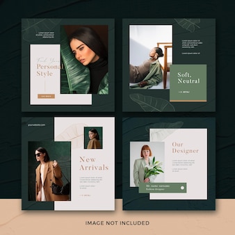 Set of fashion square banner template with abstract wave premium psd