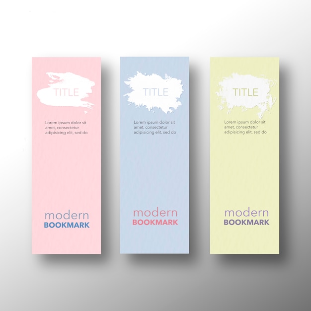 Set of modern bookmarks, yellow pink and blue