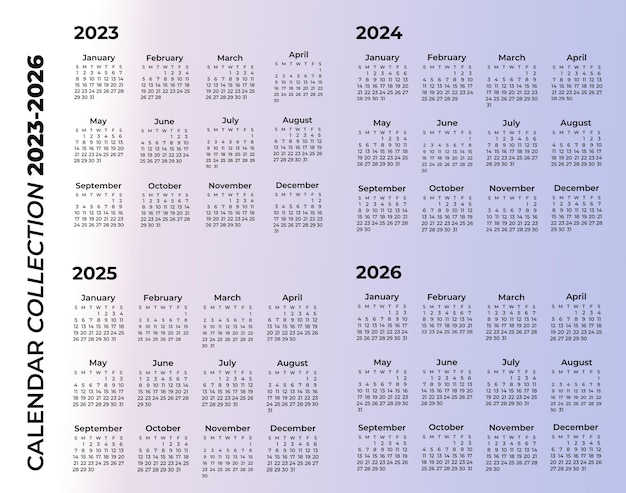 虹色の背景を持つカレンダー 20232026 のセット