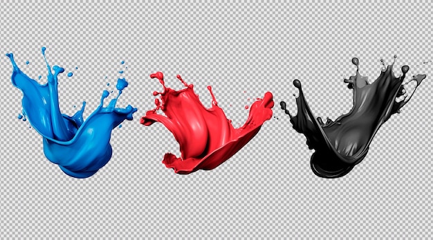 無料PSD 透明な背景に分離された色付きのペイントの飛沫のセット