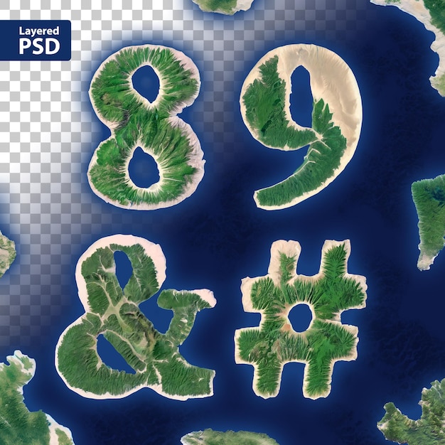 無料PSD 島の地図の形で作られた文字のセット