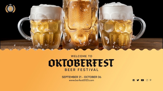 Free PSD set of oktoberfest beer mugs with foam