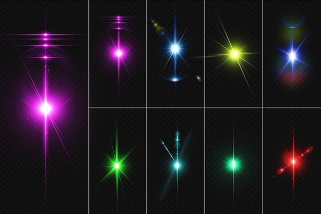 Set of realistic lighting lens flares and stars