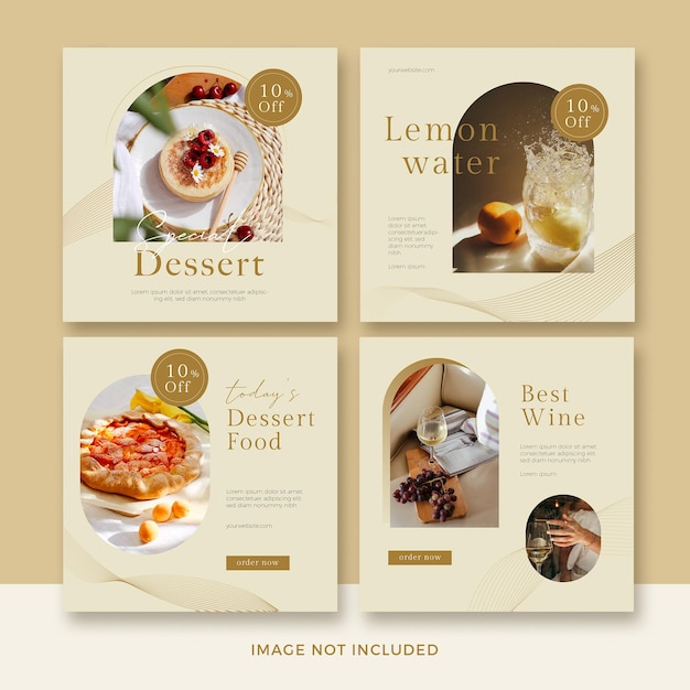 Set of restaurant square banner template with abstract wave premium psd