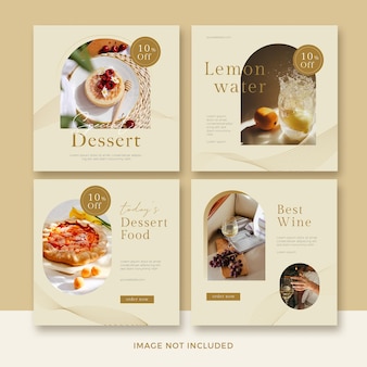 Set of restaurant square banner template with abstract wave premium psd