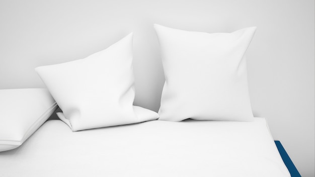 Several white cushions closeup