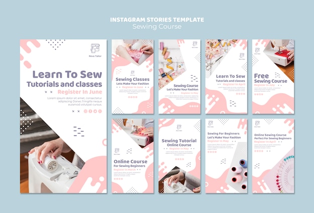 Free PSD sewing course instagram stories template