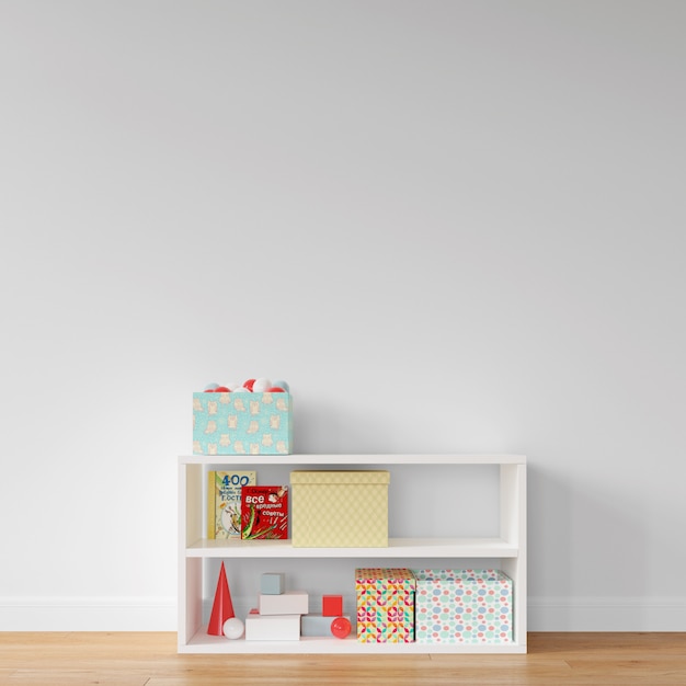 Free PSD shelf with colorful boxes