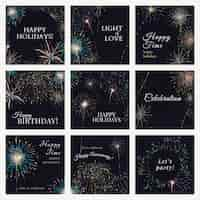 Free PSD shiny fireworks template psd for social media post with editable text collection