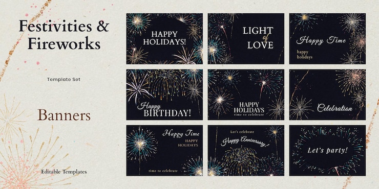 Free PSD shiny fireworks template psd with editable text ad collection