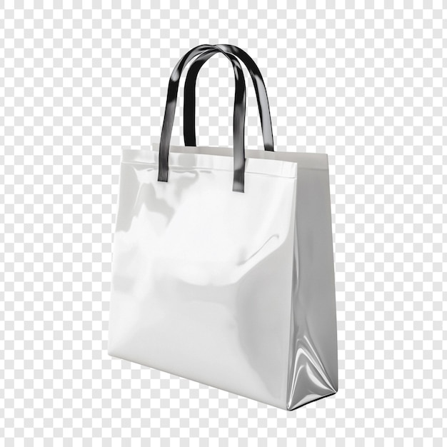 shiny white tote bag with black handles mockup