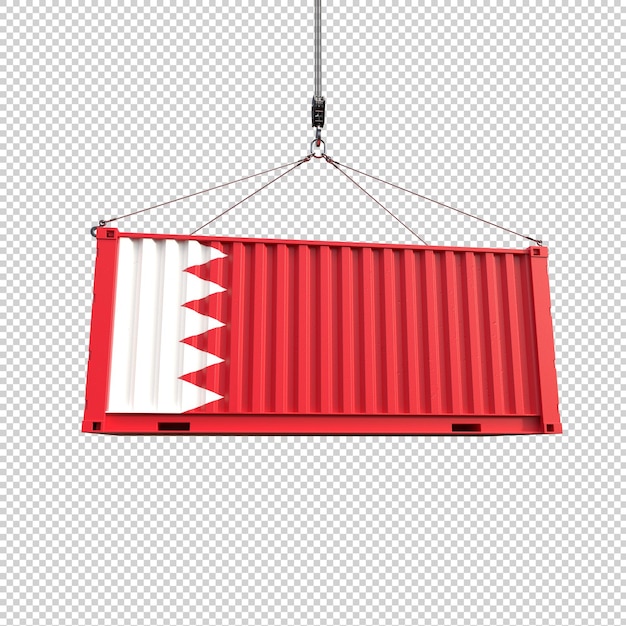 Shipping container with flag on transparent background