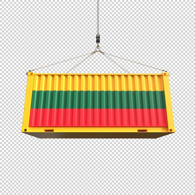 Free PSD shipping container with lithuania flag on transparent background