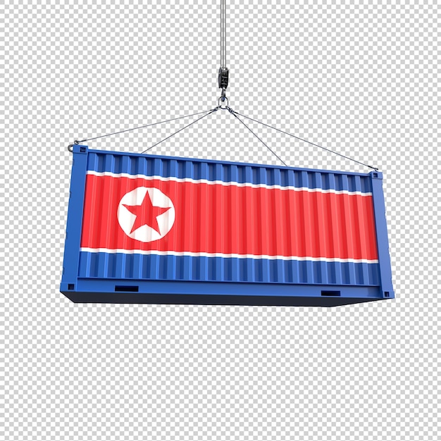 High-quality PSD Template: Shipping Container with North Korea Flag on Transparent Background