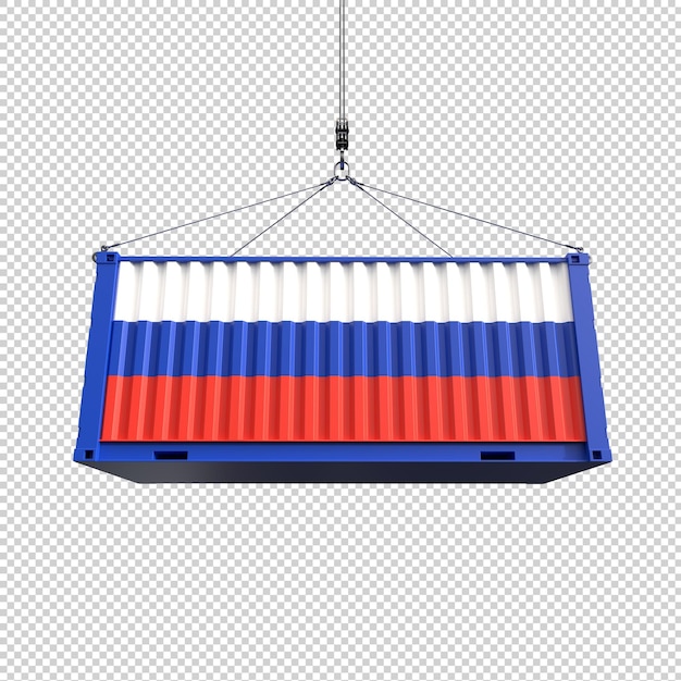 Free Shipping Container with Russia Flag on Transparent Background PSD Template