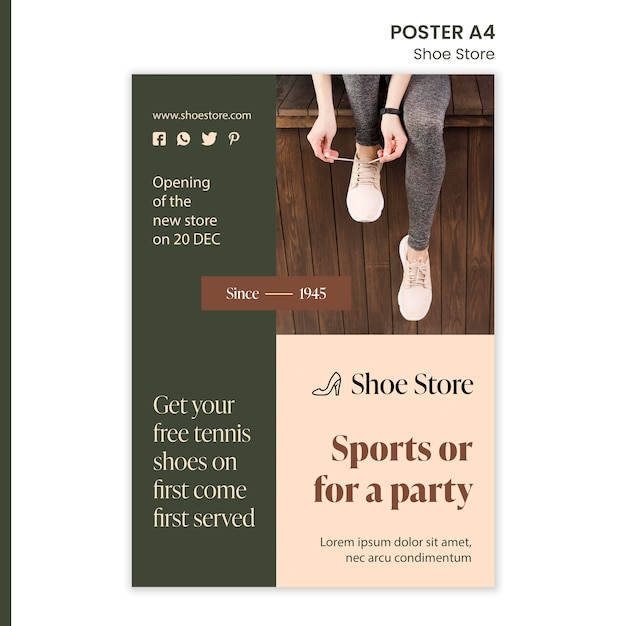 PSD gratuito modello di poster di concetto di negozio di scarpe